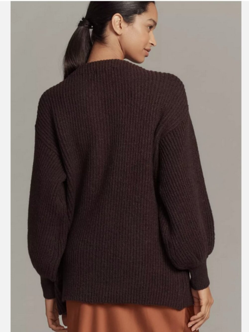 Anthopologie Flat White Cozy Crew-Neck Cardigan Sweater Chocolate Brown OS NWT - Picture 4 of 7